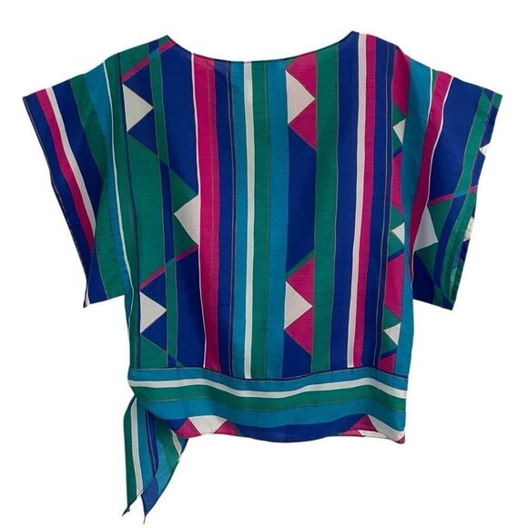 Vtg Blue Hawaii Blouse Womens S boxy bright multicolored side tie kimono sleeves - Picture 4 of 8